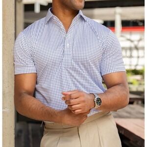 NWOT Collars & Co Semi-Spread Collar Polo Blue Corsica Size Medium Men